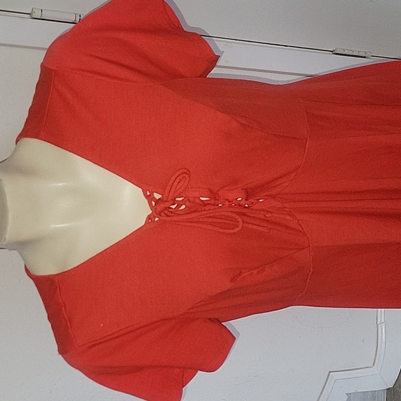 TORRID Red Jersey Lace Up Skater Dress 00 M short sleeve Flowy Summer Beach Coas - Picture 3 of 7